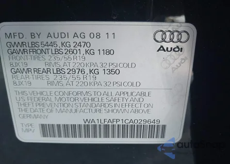 2012 Audi Q5 2.0T Premium из США, поврежденный, VIN WA1LFAFP1CA029649